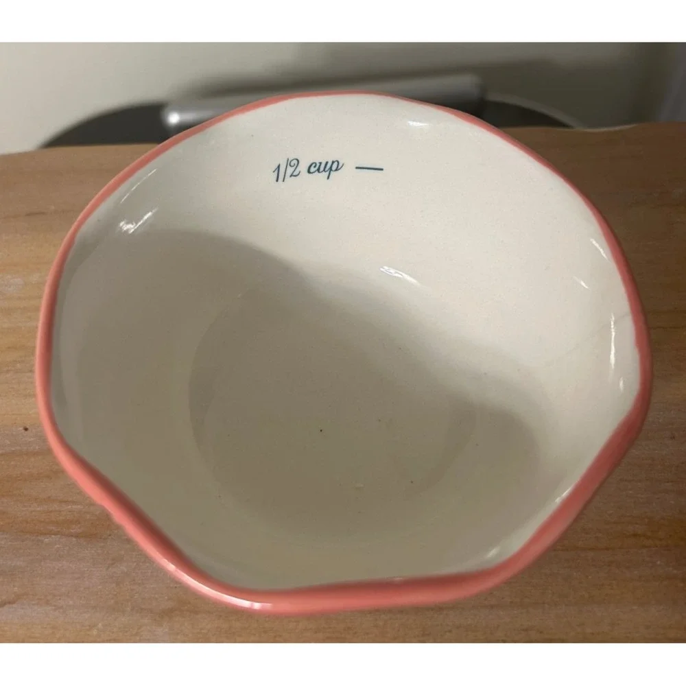 Pioneer Woman Nesting Measuring Bowls Set 2 Floral Stoneware 1 Cup 1/2 Cup